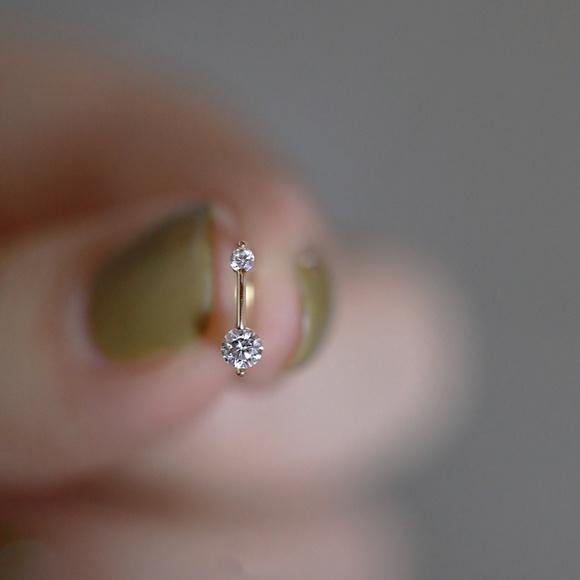 Sterling Silver Simulated Diamond Drop Bar Miniature Gold Earrings - Picture 5 of 8